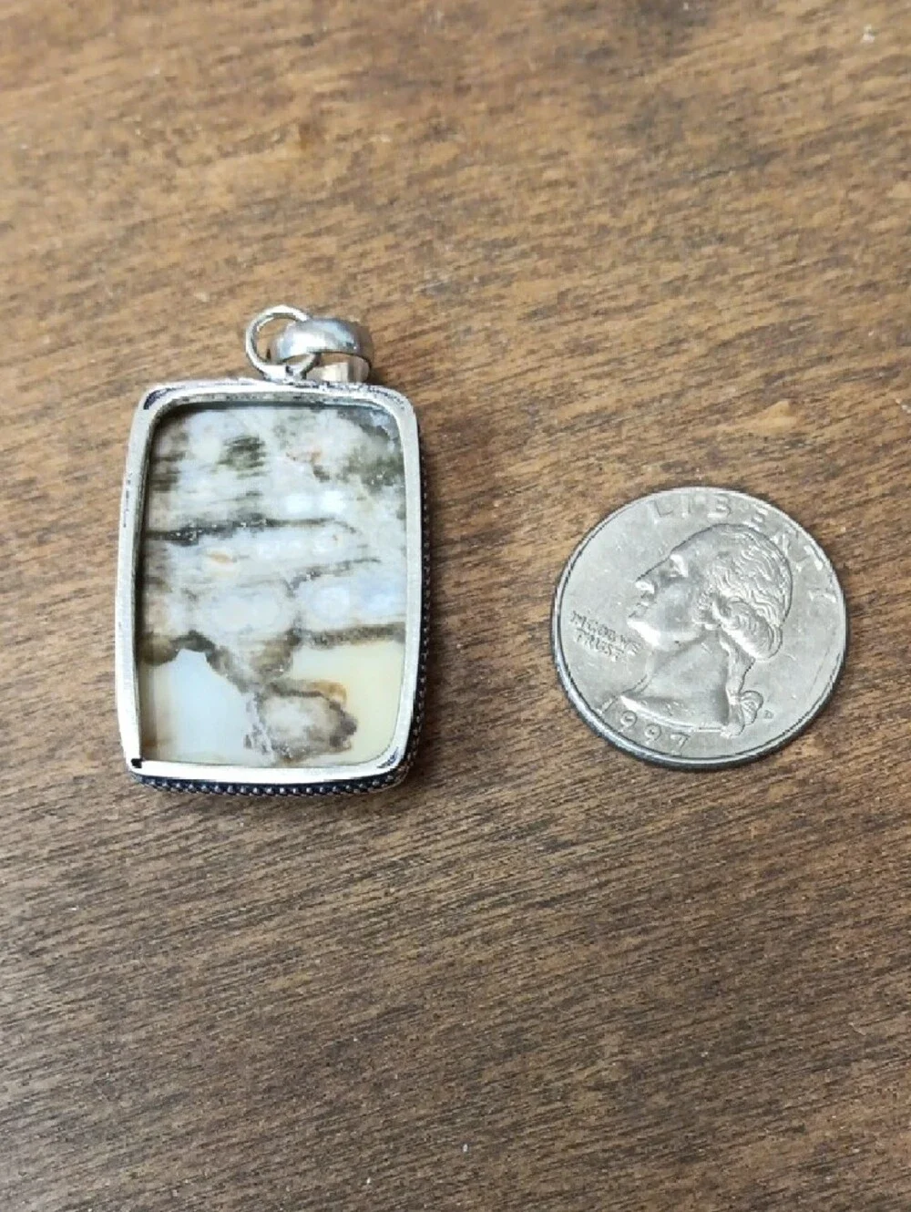 Natural Patterned Jasper Pendant in Beige and Gray - Unbranded